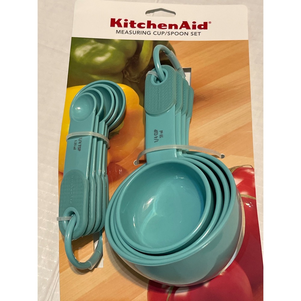 KitchenAid Aqua Measuring Cup and Spoon Set Aqua Sky Teal 9 Piece KC475OHAQA NEW